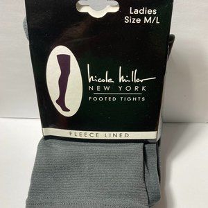 Nicole Miller Fleece Footed Tights Grey Stripe M/L